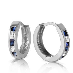 ALARRI 1.26 Carat 14K Solid White Gold Hoop Earrings Natural Sapphire White Topaz