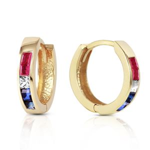 ALARRI 1.28 Carat 14K Solid Gold Hoop Earrings Natural Multi Gemstones