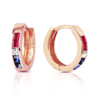 ALARRI 1.28 CTW 14K Solid Rose Gold Hoop Earrings Natural Multi Gemstones