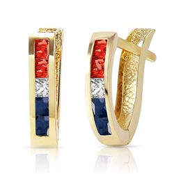 ALARRI 1.28 CTW 14K Solid Gold USA American Flag Multi Gemstones Earrings
