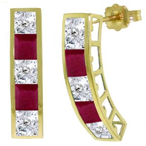 ALARRI 4.7 CTW 14K Solid Gold Earrings Natural White Topaz Ruby