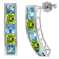 ALARRI 4.5 CTW 14K Solid White Gold Earrings Natural Blue Topaz Peridot