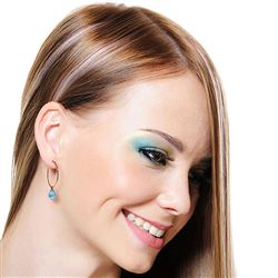 ALARRI 14K Solid Rose Gold Hoop Earrings w/ Natural Blue Topaz