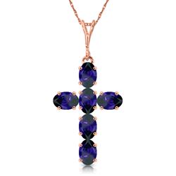 ALARRI 1.5 CTW 14K Solid Rose Gold Cross Necklace Natural Sapphire