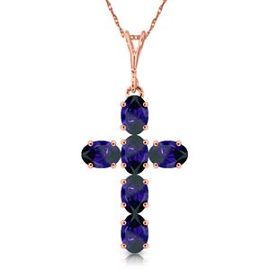 ALARRI 1.5 CTW 14K Solid Rose Gold Cross Necklace Natural Sapphire