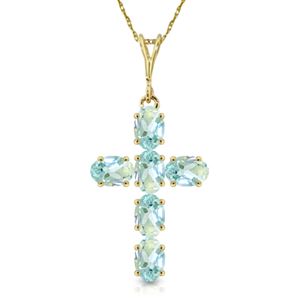 ALARRI 1.5 Carat 14K Solid Gold Cross Necklace Natural Aquamarine