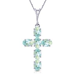 ALARRI 1.5 CTW 14K Solid White Gold Cross Necklace Natural Aquamarine