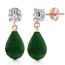 ALARRI 14K Solid Rose Gold Stud Earrings w/ Diamonds & Emeralds