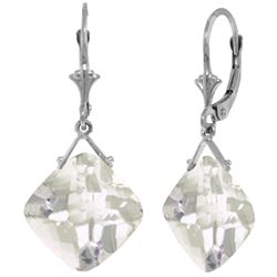 ALARRI 17.5 Carat 14K Solid White Gold Leverback Earrings Checkerboard Cut White Topaz