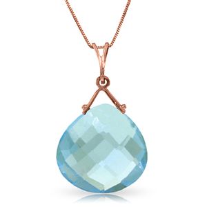 ALARRI 14K Solid Rose Gold Necklace w/ Checkerboard Cut Blue Topaz