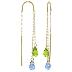 ALARRI 2.5 CTW 14K Solid Gold Threaded Dangle Earrings Blue Topaz Peridot