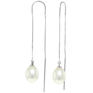 ALARRI 8 Carat 14K Solid White Gold Threaded Dangles Earrings Pearl