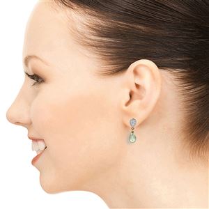 ALARRI 14K Solid Rose Gold Earrings w/ Diamonds & Green Amethyst