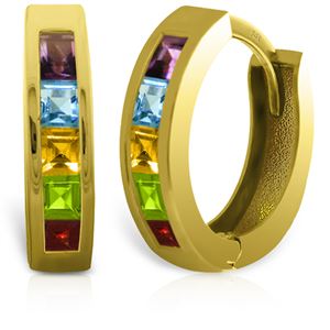 ALARRI 1 Carat 14K Solid Gold Hoop Huggie Earrings Multi Gemstones