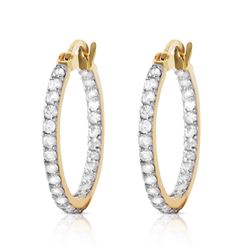 ALARRI 0.75 CTW 14K Solid Gold Hoop Earrings Natural Diamond