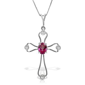 ALARRI 0.57 Carat 14K Solid White Gold Warm Faith Heart Pink Topaz Diamond Necklace