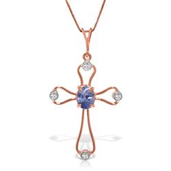 ALARRI 14K Solid Rose Gold Cross Necklace w/ Natural Diamonds & Tanzanite