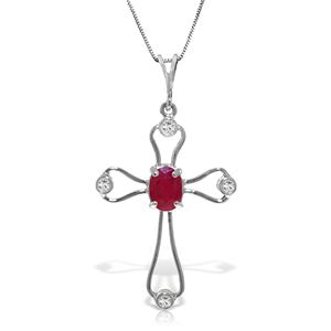 ALARRI 0.57 CTW 14K Solid White Gold Faith Prevails Ruby Diamond Necklace