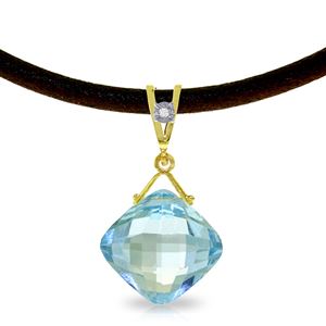 ALARRI 8.76 Carat 14K Solid Gold Leather Necklace Diamond Blue Topaz