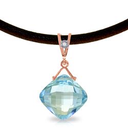 ALARRI 14K Solid Rose Gold & Leather Necklace w/ Diamond & Blue Topaz