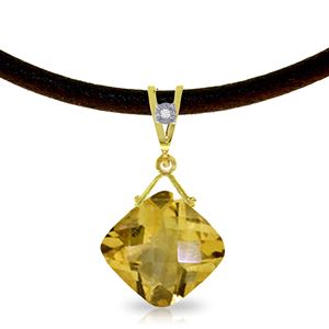 ALARRI 8.76 Carat 14K Solid Gold Leather Necklace Diamond Citrine