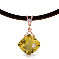 ALARRI 14K Solid Rose Gold & Leather Necklace w/ Diamond & Citrine