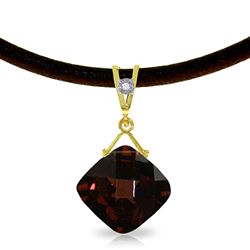 ALARRI 8.76 Carat 14K Solid Gold Leather Necklace Diamond Garnet