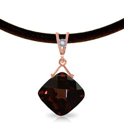 ALARRI 14K Solid Rose Gold & Leather Necklace w/ Diamond & Garnet