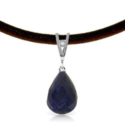 ALARRI 14.81 CTW 14K Solid White Gold Leather Necklace Diamond Sapphire