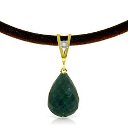 ALARRI 15.51 Carat 14K Solid Gold Leather Necklace Diamond Emerald