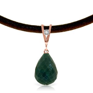 ALARRI 14K Solid Rose Gold & Leather Necklace w/ Diamond & Emerald