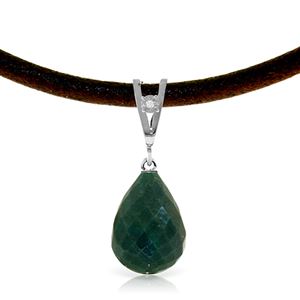 ALARRI 15.51 Carat 14K Solid White Gold Leather Necklace Diamond Emerald