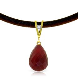 ALARRI 15.51 Carat 14K Solid Gold Leather Necklace Diamond Ruby