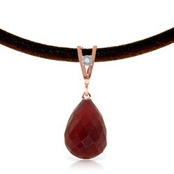 ALARRI 14K Solid Rose Gold & Leather Necklace w/ Diamond & Ruby