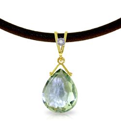 ALARRI 6.51 Carat 14K Solid Gold Leather Necklace Diamond Green Amethyst