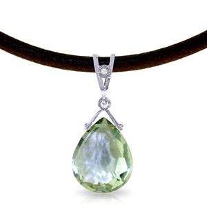 ALARRI 6.51 Carat 14K Solid White Gold Leather Necklace Diamond Green Amethyst