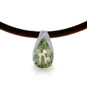 ALARRI 6 Carat 14K Solid Gold Leather Necklace Green Amethyst