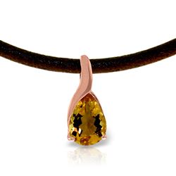 ALARRI 14K Solid Rose Gold & Leather Necklace w/ Natural Citrine