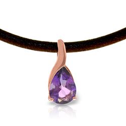 ALARRI 14K Solid Rose Gold & Leather Necklace w/ Natural Amethyst