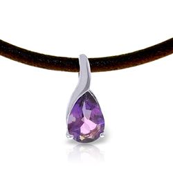 ALARRI 4.7 CTW 14K Solid White Gold Leather Necklace Natural Amethyst