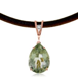 ALARRI 14K Solid Rose Gold & Leather Necklace w/ Diamond & Green Amethyst