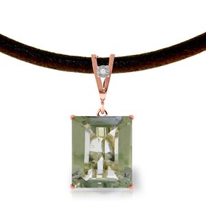 ALARRI 14K Solid Rose Gold & Leather Necklace w/ Diamond & Green Amethyst