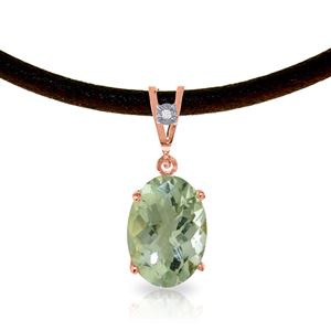 ALARRI 14K Solid Rose Gold & Leather Necklace w/ Diamond & Green Amethyst