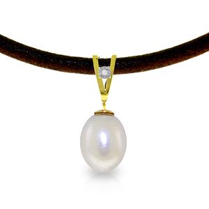 ALARRI 4.01 Carat 14K Solid Gold Leather Necklace Diamond Pearl