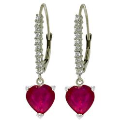 ALARRI 3.2 Carat 14K Solid White Gold Leverback Earrings Natural Diamond Ruby