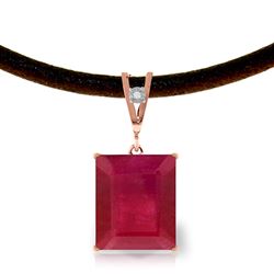 ALARRI 14K Solid Rose Gold & Leather Necklace w/ Diamond & Ruby