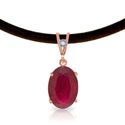 ALARRI 14K Solid Rose Gold & Leather Necklace w/ Diamond & Ruby