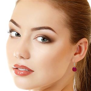ALARRI 14K Solid Rose Gold Leverback Earrings w/ Natural Diamonds & Rubies