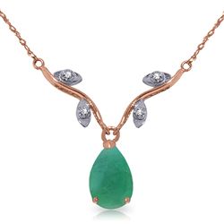 ALARRI 14K Solid Rose Gold Necklace w/ Natural Diamonds & Emerald