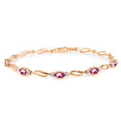 ALARRI 14K Solid Rose Gold Tennis Bracelet w/ Pink Topaz & Diamonds